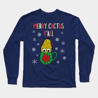 Merry Cactus Y'all - Small Christmas Cactus In Poinsettia Mug Long Sleeve T-Shirt